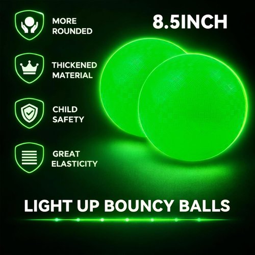 Glow in The Dark Kickball - 8.5 Inch Light-Up Playground Balls with Pump & Mesh Bags | Green Luminous