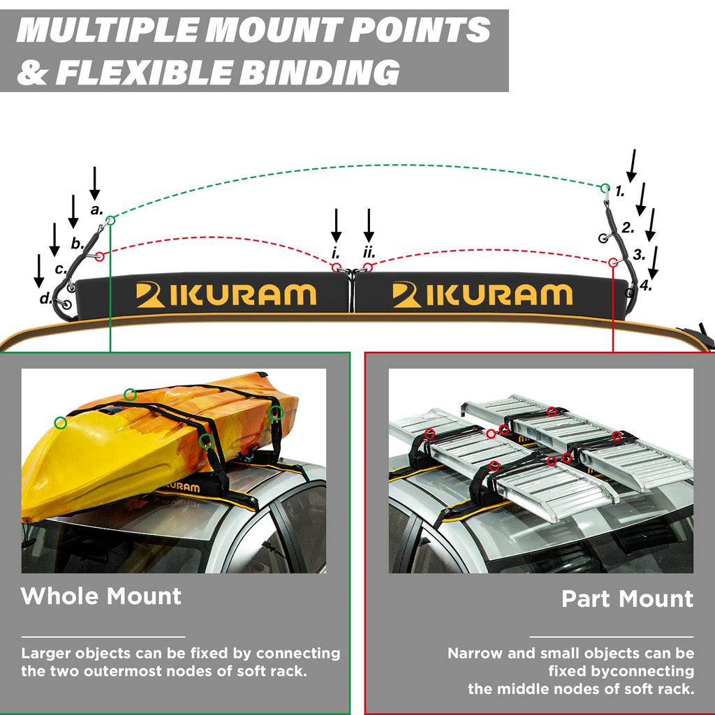 IKURAM Surfboard Car Roof Rack Pads, Universal Soft Roof Rack Carrier for Kayak Paddle Board SUP Canoe Ladder with 6 Heavy Duty Tie-Down Straps, Storage Bag