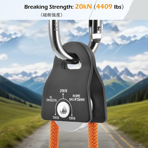 TRIWONDER 20kN Micro Climbing Pulley, Bearing Mobile Sheave Aluminum Fixed Eye Rock Rope Pulley for Rigging Lifting Hitch Tending (Red)