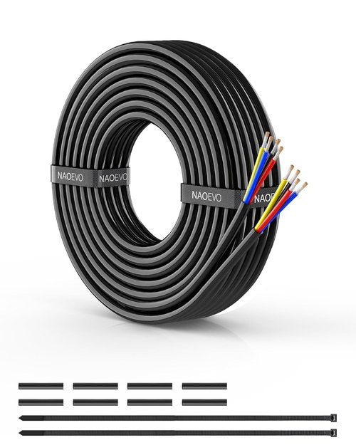 NAOEVO 18 AWG 4 Conductor Wire - Flexible Tinned Copper PVC Cable for Automotive & Marine | 15FT