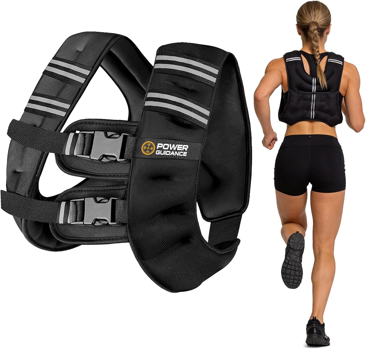 POWER GUIDANCE Weighted Vest - Adjustable & Reflective Workout Gear for Running, Jogging, Walking, & Strength Training