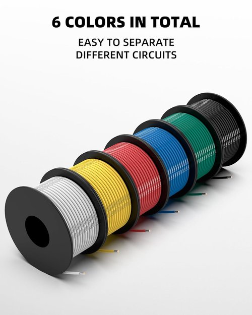 NAOEVO 18 AWG Silicone Tinned Copper Wire - 180ft Flexible Electrical Cable in 6 Colors for DIY Projects
