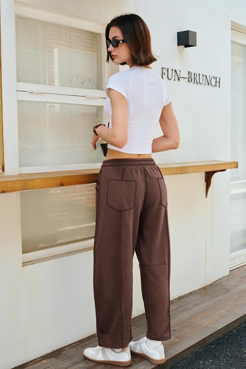 Nirovien Womens Barrel Sweatpants High Waisted Wide Leg Sweatpants Drawstring Lounge Baggy Pants Barrel Sweats(Brown,M)