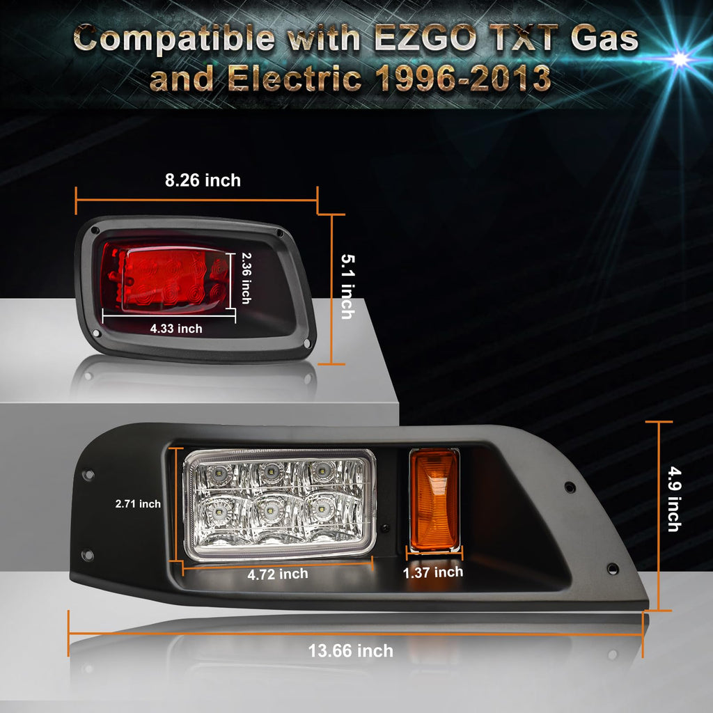 Orle Oko Golf Cart Deluxe Light Kit for EZGO TXT,12V Street Legal Golf Cart Upgrade Headlights Taillights Kit for EZGO TXT Led Light 1996-2013 with Turn Signals Hazard Light Switch Horn Brake Pad
