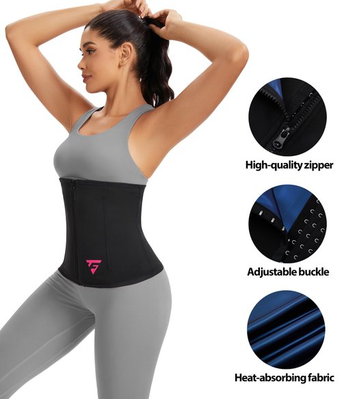 FUXERT Womens Waist Trainer with Zipper Sweat Waist Trimmer for Women Sweat Belt Band Sports Sauna Suit（PK S