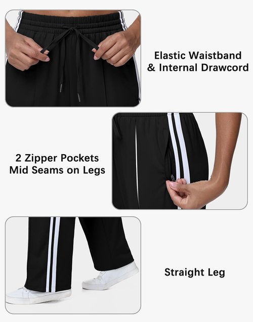 MIVEI Women's Athletic Track Pants - Loose Fit Sweatpants with Zipper Pockets | Available in 28-34 Inseam
