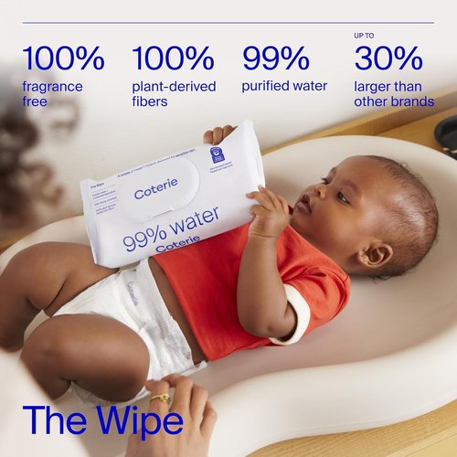 Coterie Baby Wipes - Unscented, Hypoallergenic, 99% Purified Water | 8 Pack, 448 Count, Plastic-Free