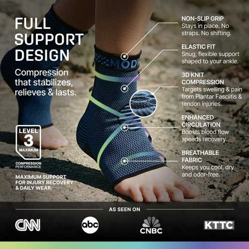 Modvel Ankle Brace - Compression Sleeve for Sprains & Tendonitis Relief | Unisex Support for Running, Basketball, Soccer