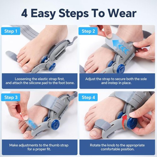 ROHVEMJ Bunion Corrector for Women & Men – Single Toe Straightener with Adjustable Alignment Knob & Silicone Pad, Day & Night Use, Fits Left or Right Foot