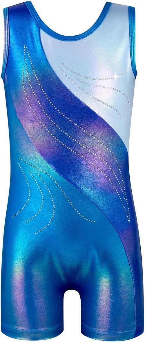 HOZIY Girls' Gymnastics Leotards - Sparkly Snowflake Biketard in Blue, Purple & Hot Pink