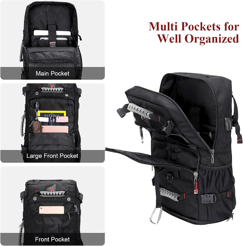 WITZMAN Travel Backpack - Convertible Duffle Luggage for 17-Inch Laptop | Black Carry-On Bag