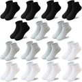 15 Pairs Kids Ankle Athletic Socks - Half Cushion Low Cut Sports Socks (Variation: Black, White, Grey, 10-14 Years)