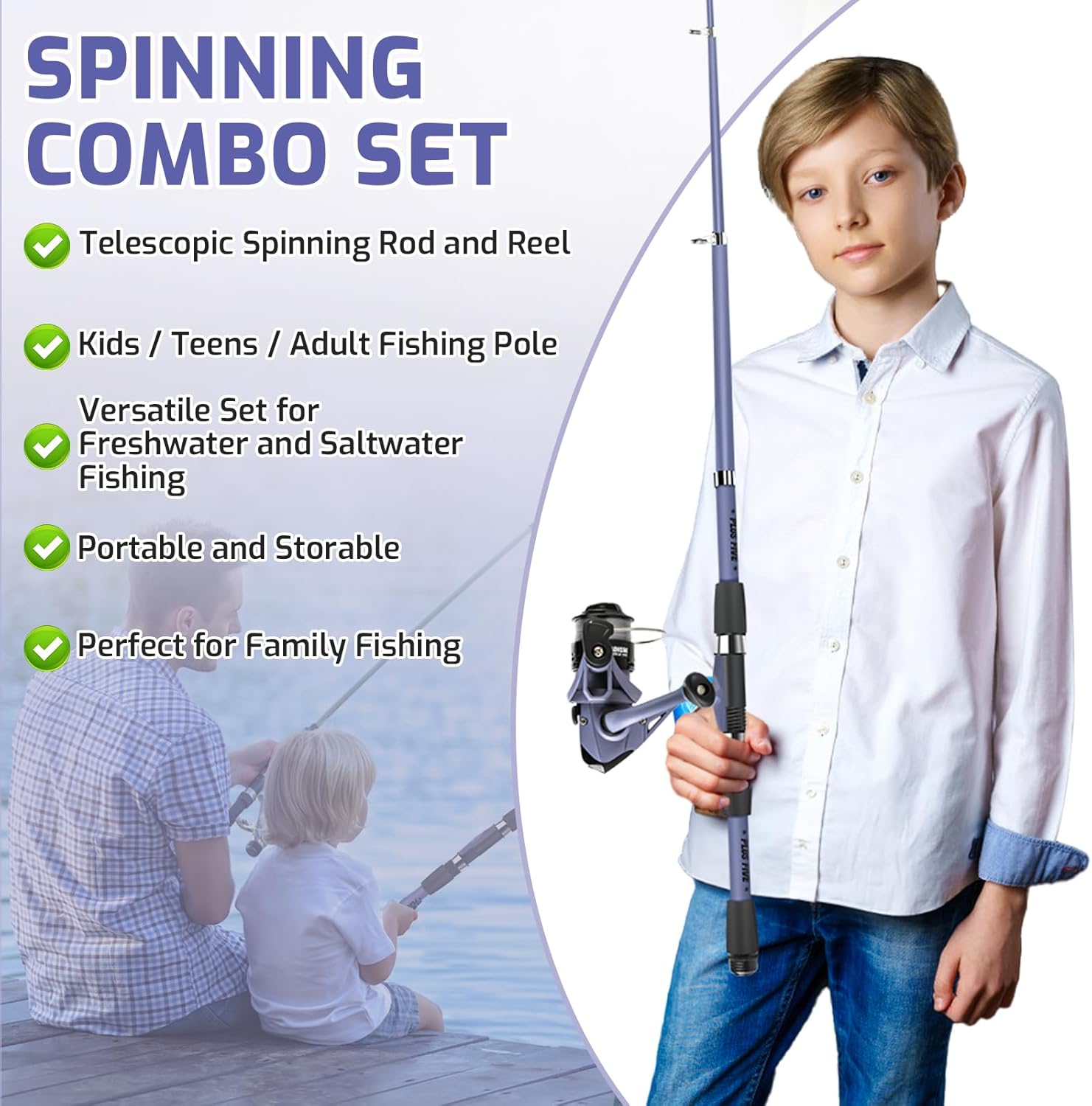 Skiennix Kids Fishing Pole Set - Portable Telescopic Rod & Reel Combo for Boys & Girls | Ambidextrous Design