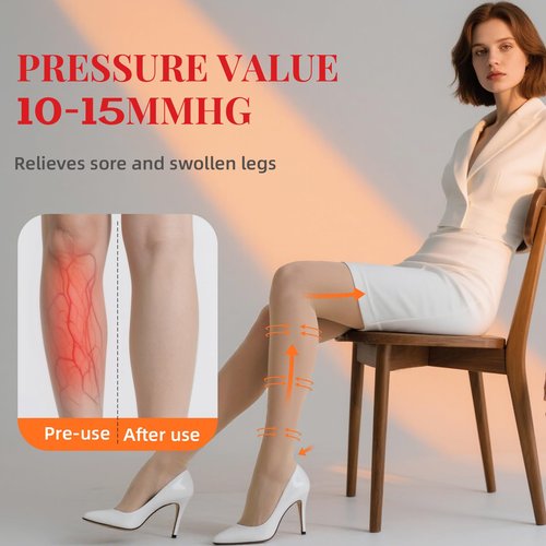 Aaronano 2 Pairs Compression Pantyhose for Women, 10-15mmHg High Waist Compression Stockings, 30D Shaping Tights For women