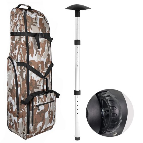 Golf Travel Bags for Airlines with Wheels,Golf Bag 900D Heavy Duty Oxford Wear-Resistant Soft-Sided Golf Club Flight Bag with Adjustable Support Rod,Brown Camo