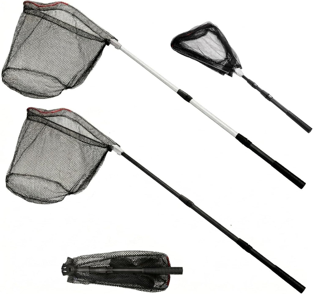 ZENFUN Fishing Net - Telescopic Pole Handle, Collapsible Nylon Mesh for Freshwater & Saltwater | Extends to 51" (Black, White)