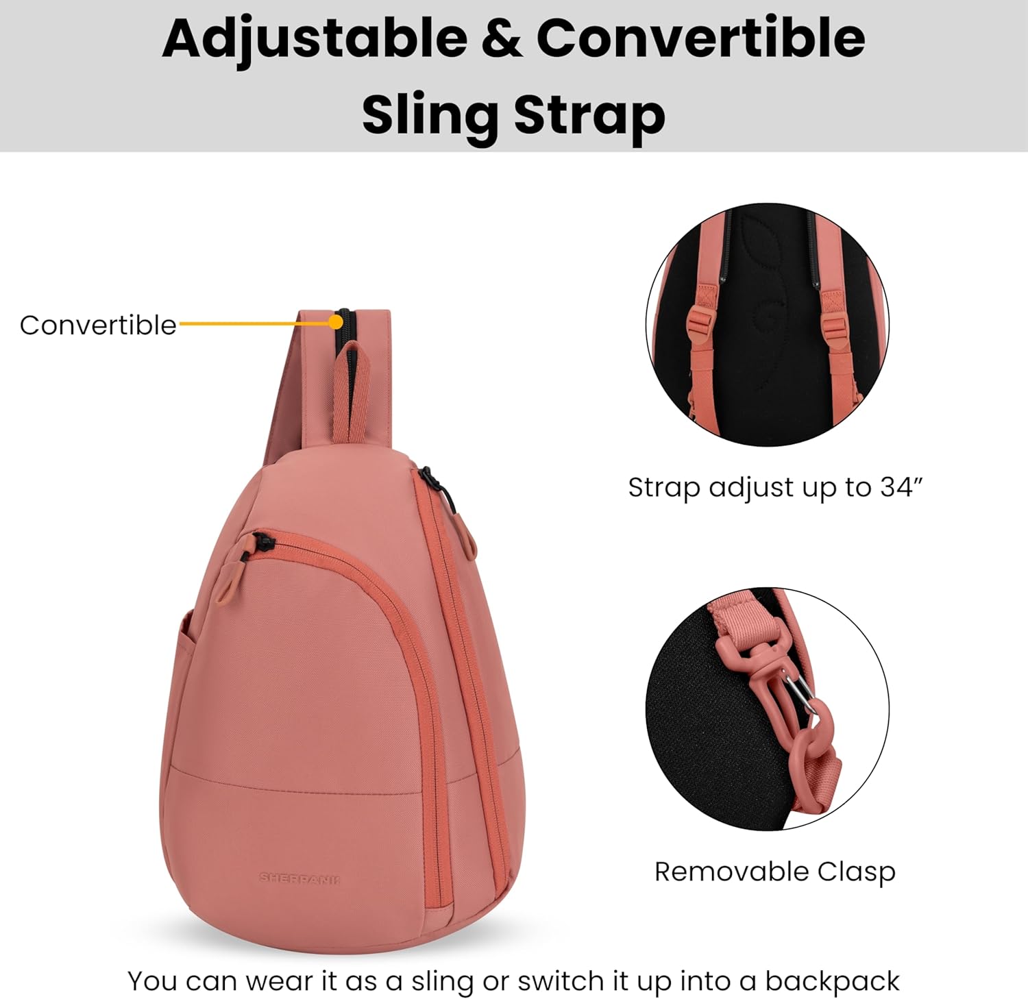 Sherpani Wayfarer Sling Backpack - Small 8L Convertible Travel Bag for Women | Stylish Shoulder Purse