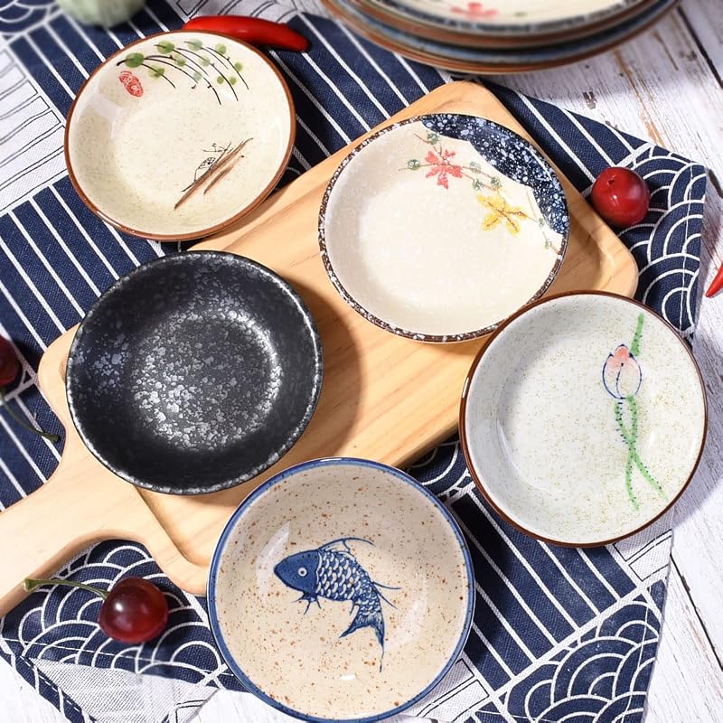 Soy Sauce Dishes Set of 5, 3.8 in – Japanese Style Dipping Bowls (GS)