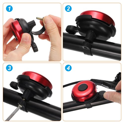 HARFINGTON 2pcs Bike Bell Classic Bicycle Bell with Loud Crisp Clear Sound Bike Ring Bell Aluminum Bike Accessories for Adults Children Road Mountain Bike, Red