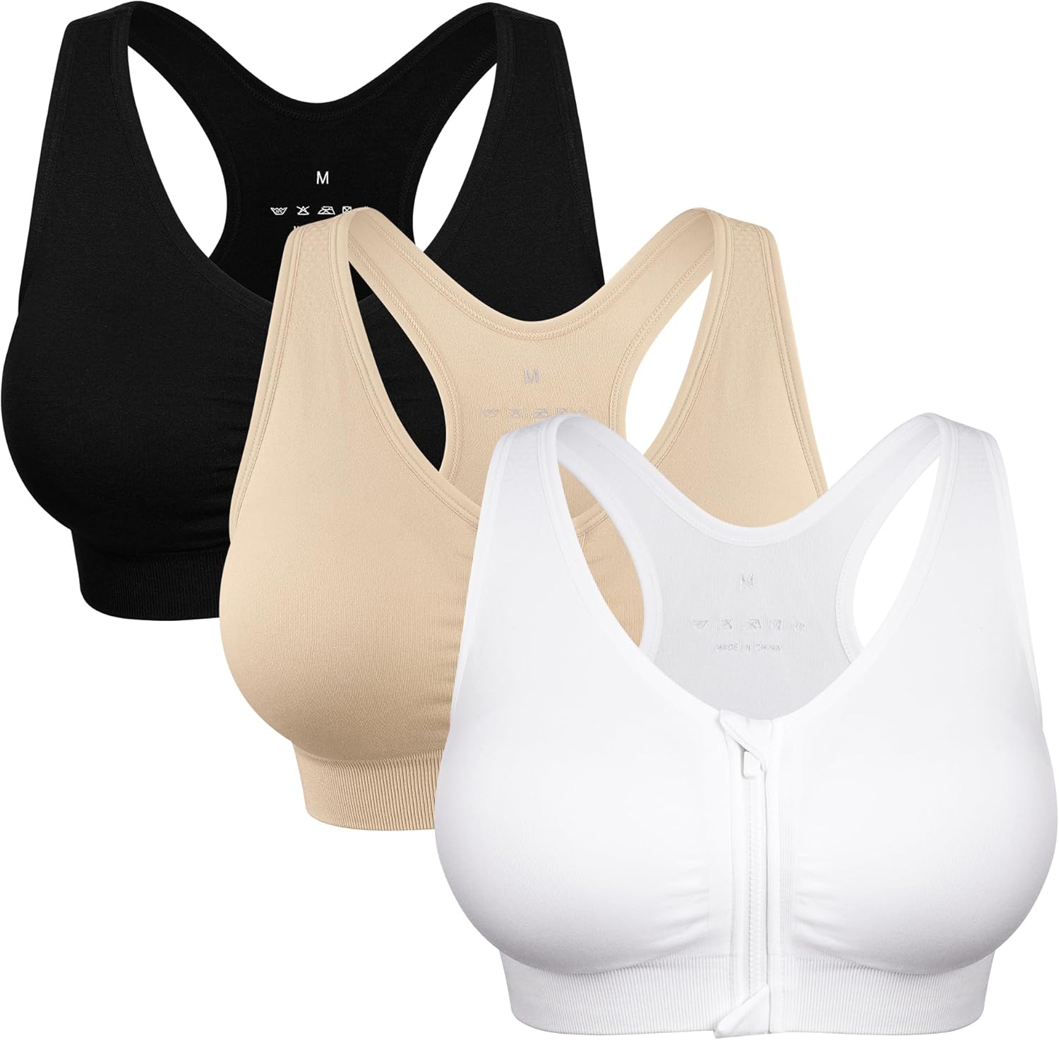 Skiennix Women's Zip Front Sports Bra - Wireless Post-Surgery Support for Yoga & Fitness