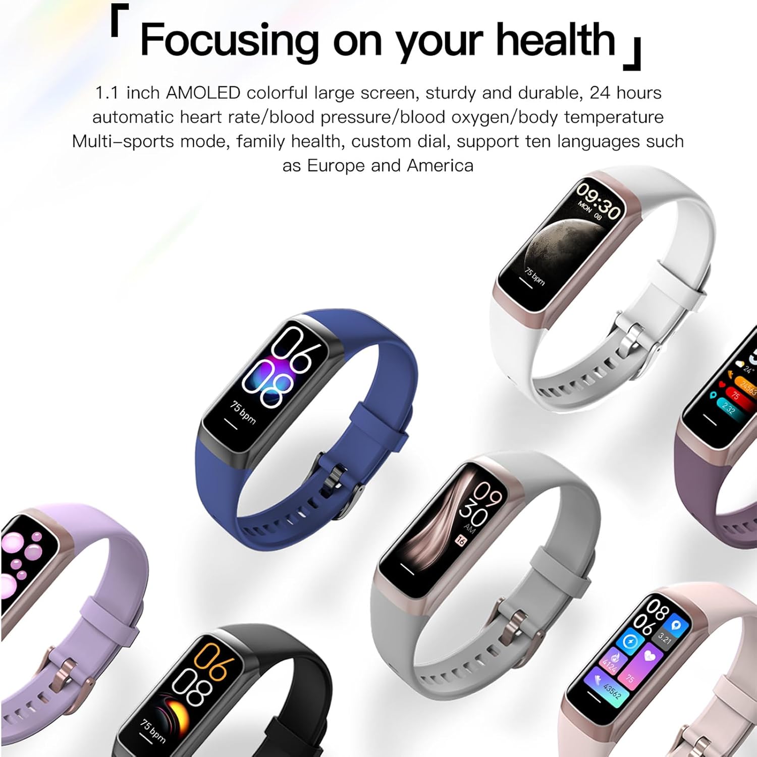 Skiennix Fitness Tracker Watch - AMOLED Display, Heart Rate & Blood Pressure Monitor | Slim Design, 25 Sports Modes