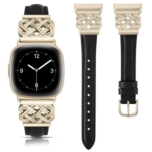 TOYOUTHS Celtic Knot Leather Band Compatible with Fitbit Versa 4/Versa 3/Fitbit Sense 2/Sense Band Women, Slim Dressy Thin Fashion Designer Premium Leather Strap for Versa 3 4 Sense 2 Smartwatch