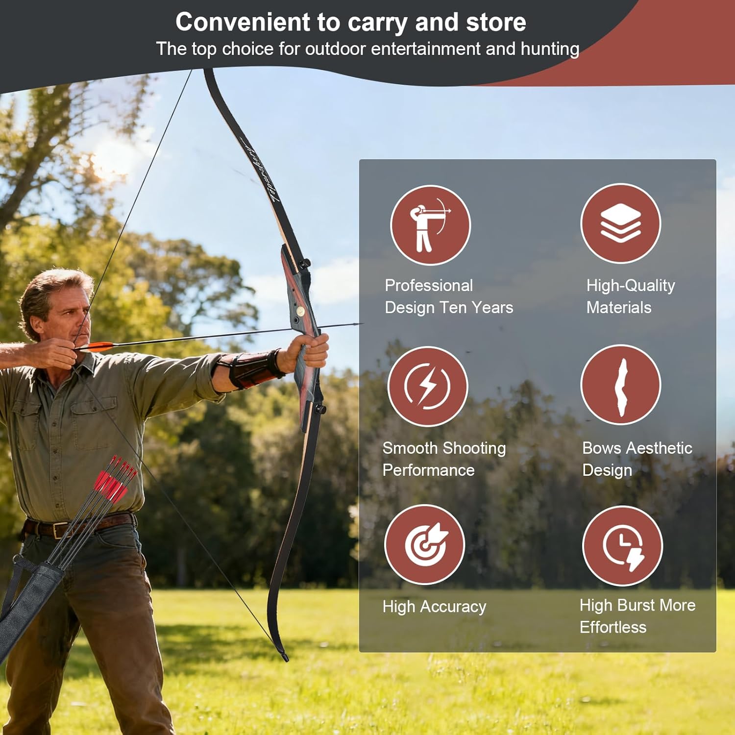 TOPARCHERY 62" Recurve Bow and Arrow Set - Ideal for Adults & Youth Beginners | Right-Handed Takedown Design