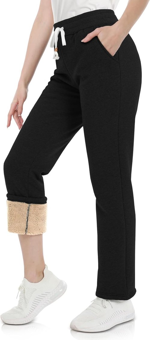 MAGCOMSEN Women's Fleece Sweatpants - Warm Sherpa Lined Lounge Pants with Pockets | Winter Casual Wear