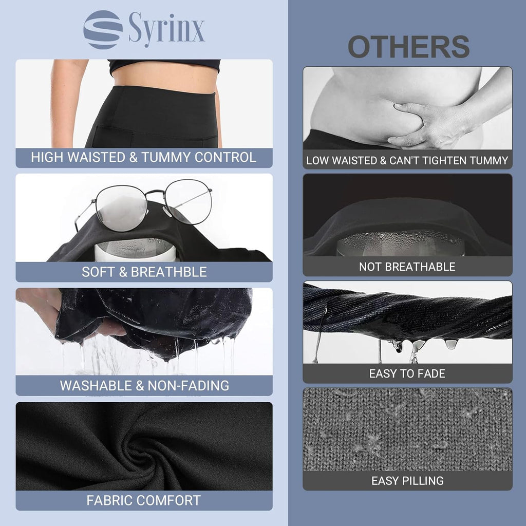 Skiennix Plus Size Leggings - High Waisted Tummy Control with Pockets | Soft Black Yoga Pants (3 Pack)