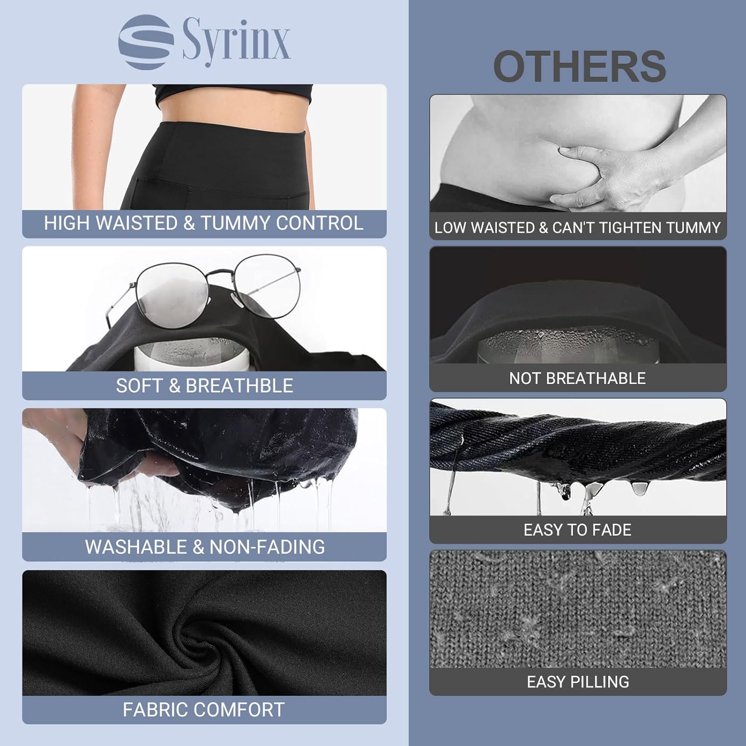 Skiennix Plus Size Leggings - High Waisted Tummy Control with Pockets | Soft Black Yoga Pants (3 Pack)
