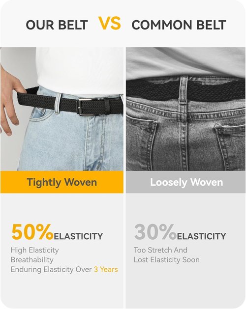 CHAOREN Men's Stretch Belt - 1 3/8" Elastic Braided Golf Belt for Casual Summer Wear
