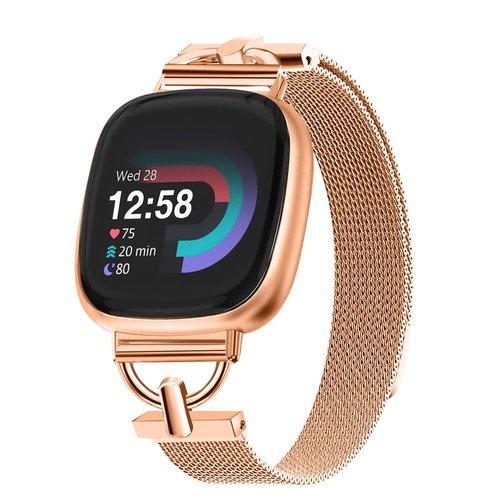 HAYONLIY Magnetic Bands Compatible for Fitbit Versa 4/Fitbit Versa 3/Fitbit Sense 2/Fitbit Sense, Mesh Stainless Steel Thin Strap, Adjustable Replacement Wristband for Women Dressy Rose Gold