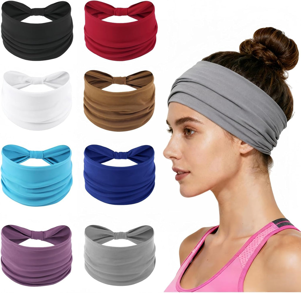 Skiennix Wide Elastic Headbands - Soft Knotted Hair Bands for Makeup & Sports | 8-Pack Non-Slip Design