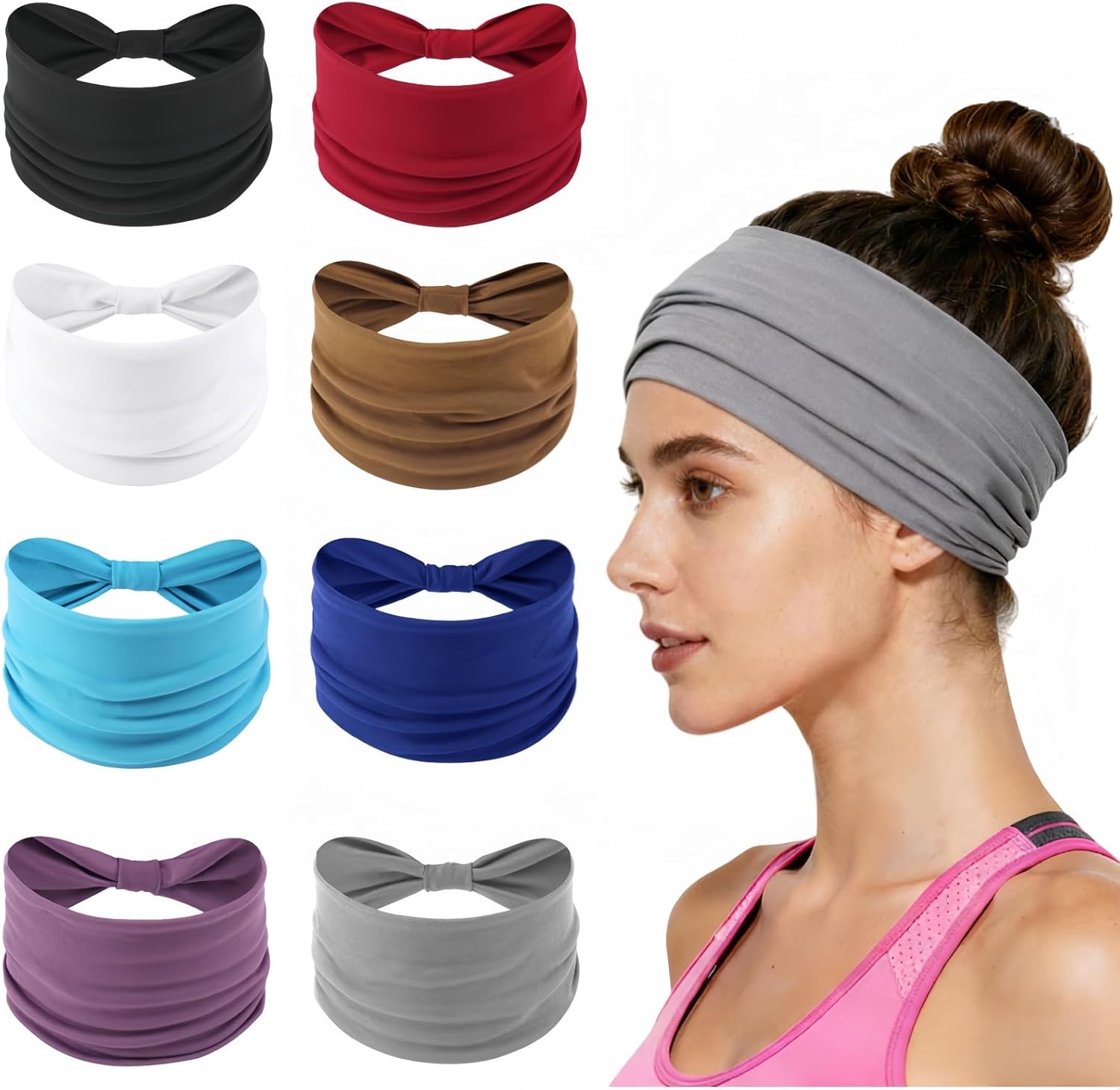 Skiennix Wide Elastic Headbands - Soft Knotted Hair Bands for Makeup & Sports | 8-Pack Non-Slip Design