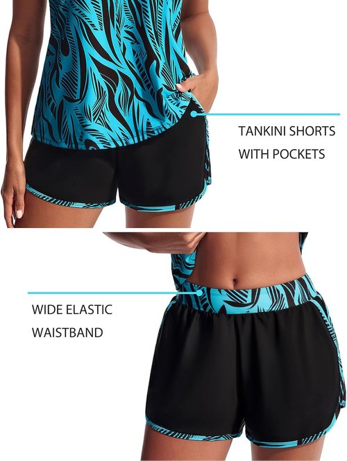 Hanna Nikole Women's Tankini Swimsuit - Tummy Control Two-Piece with Athletic Pockets | Comfortable Swim Shorts