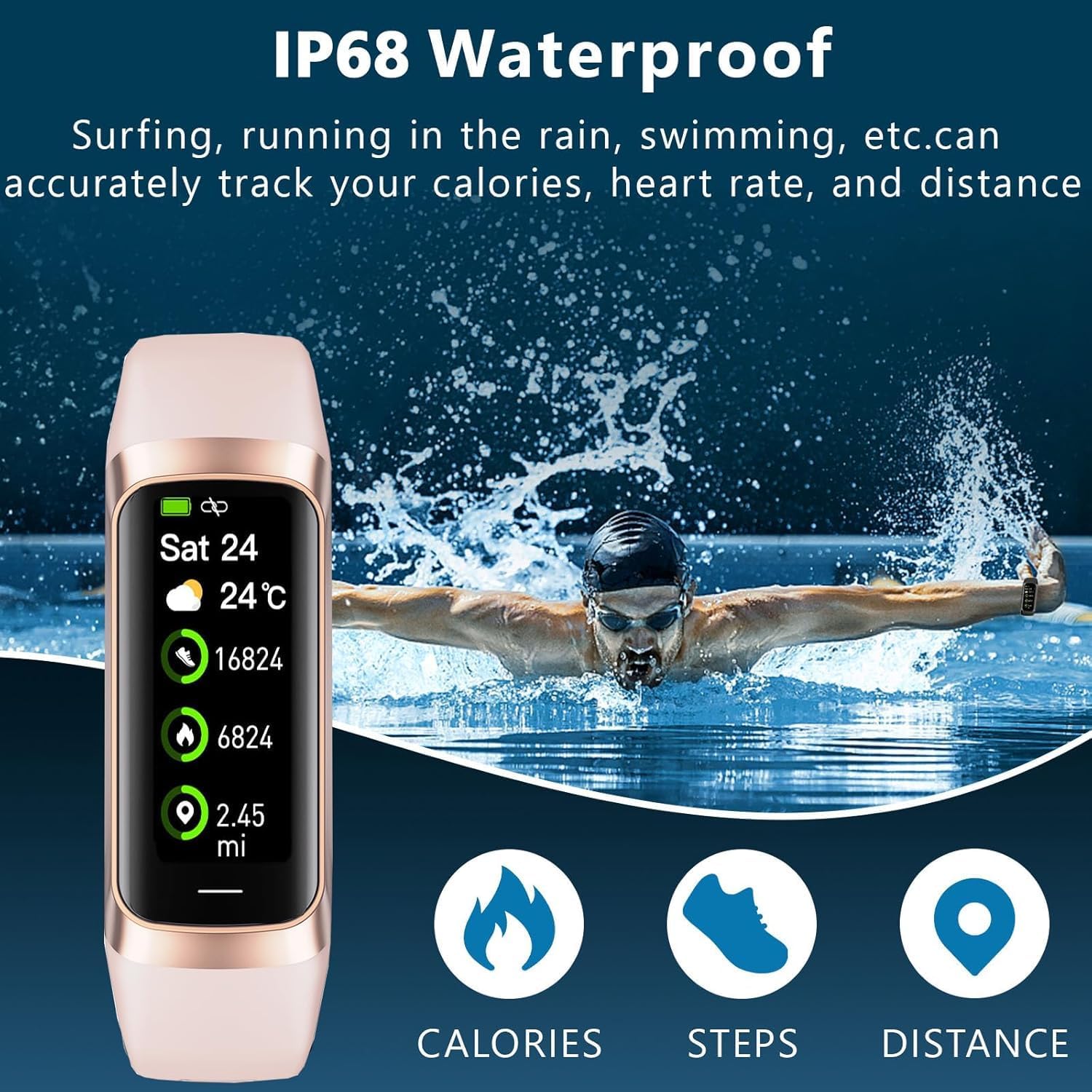 Skiennix Fitness Tracker - Heart Rate & Blood Oxygen Monitor | 20+ Sports Modes, Smart Watch for Android/iOS (Pink)