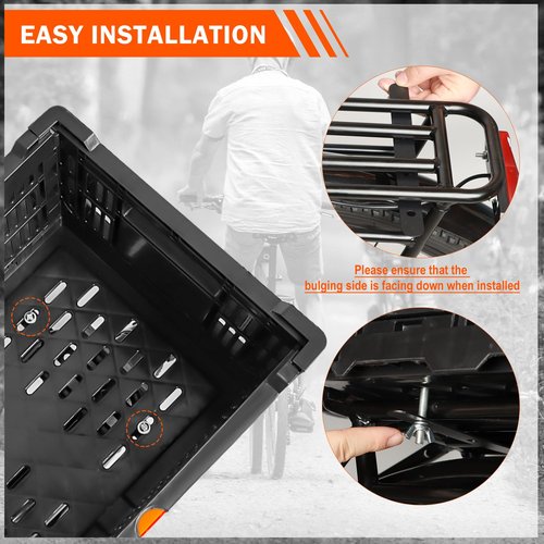 BEEYEO Bike Basket Rear,Foldable Rear Rack Bicycle Basket,Collapsible Bike Baskets with Mesh Pocket Waterproof Cover for Adult Bikes,Milk Crate Bicycle Storage Carry for Pets Fruit Shopping Outings