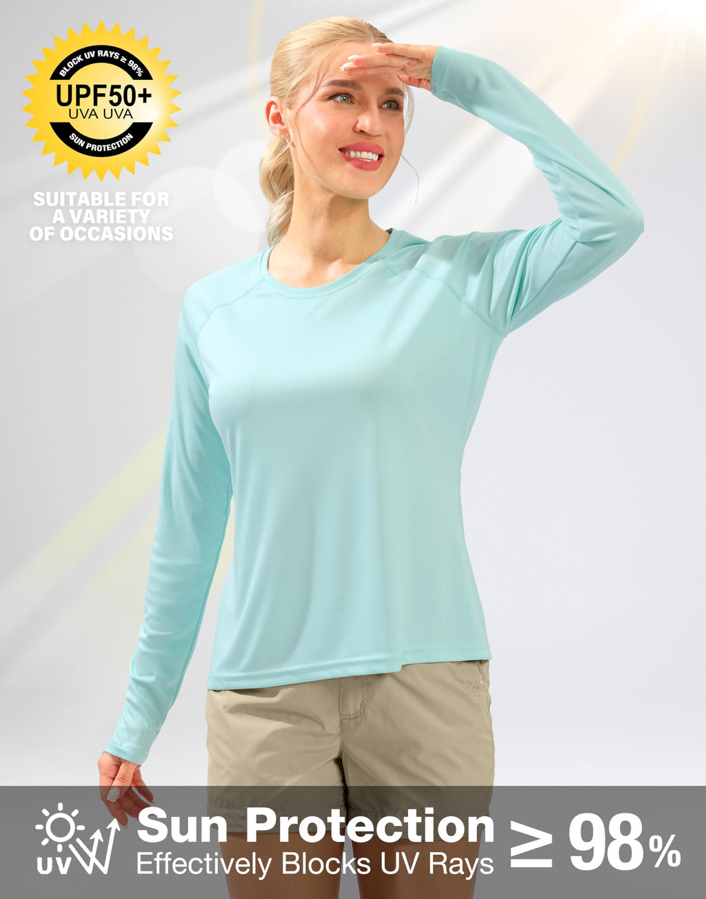 Women's UPF 50+ Sun Shirts Long Sleeve UV Protection Rash Guard Lightweight Quick Dry Workout Hiking Tops for Women