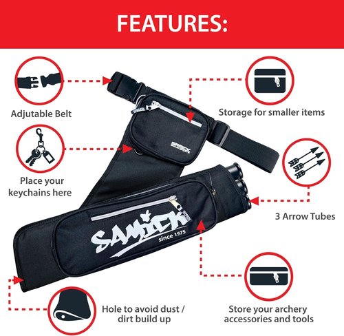 Archery Arrow Quiver - Adjustable Waist Quiver with 3 Removable Tubes & Pockets | Perfect for Hunting & Target Practice