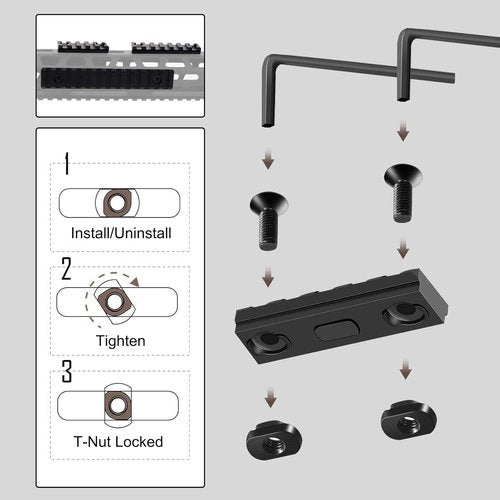 Bontok Picatinny Aluminum Accessory Rail Set - Includes T-Nuts, Screws & Wrench | Squared Corner Design