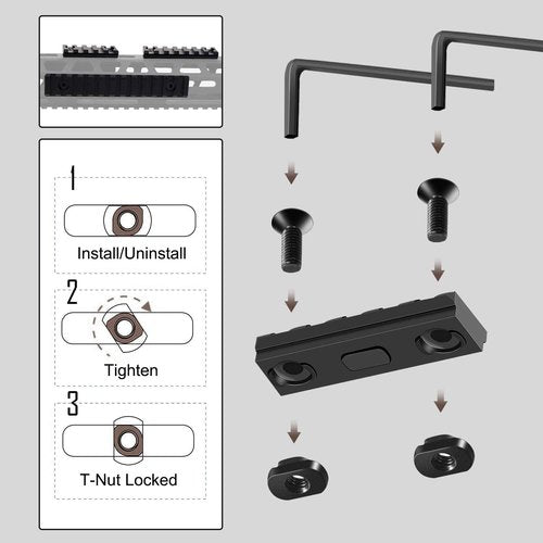 Bontok Single Picatinny Aluminum Accessory Rail Set with T-Nuts & Screws, Wrench- Squared Corner- Aluminum