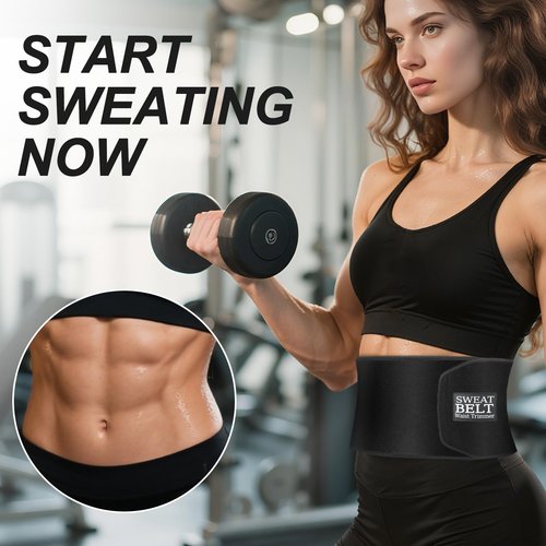 ZPP Waist Trimmer for Women and Men, Sweat Belt Band Belly Stomach Wrap Black/Silver