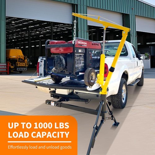 MaxxHaul Hydraulic Receiver Hitch Crane - 1000 lb Capacity Portable Truck Hoist | 360° Rotation & Adjustable Legs