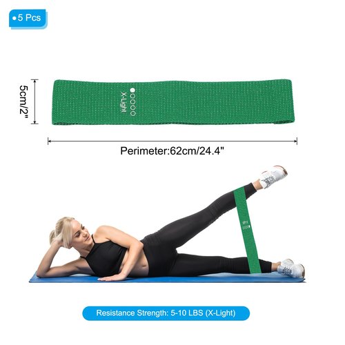 PATIKIL Fabric Resistance Bands X-Light, 5 Pack Elastic Exercise Bands for Women and Men, Booty Legs Workout Bands for Working Out Fitness Pilates, Green