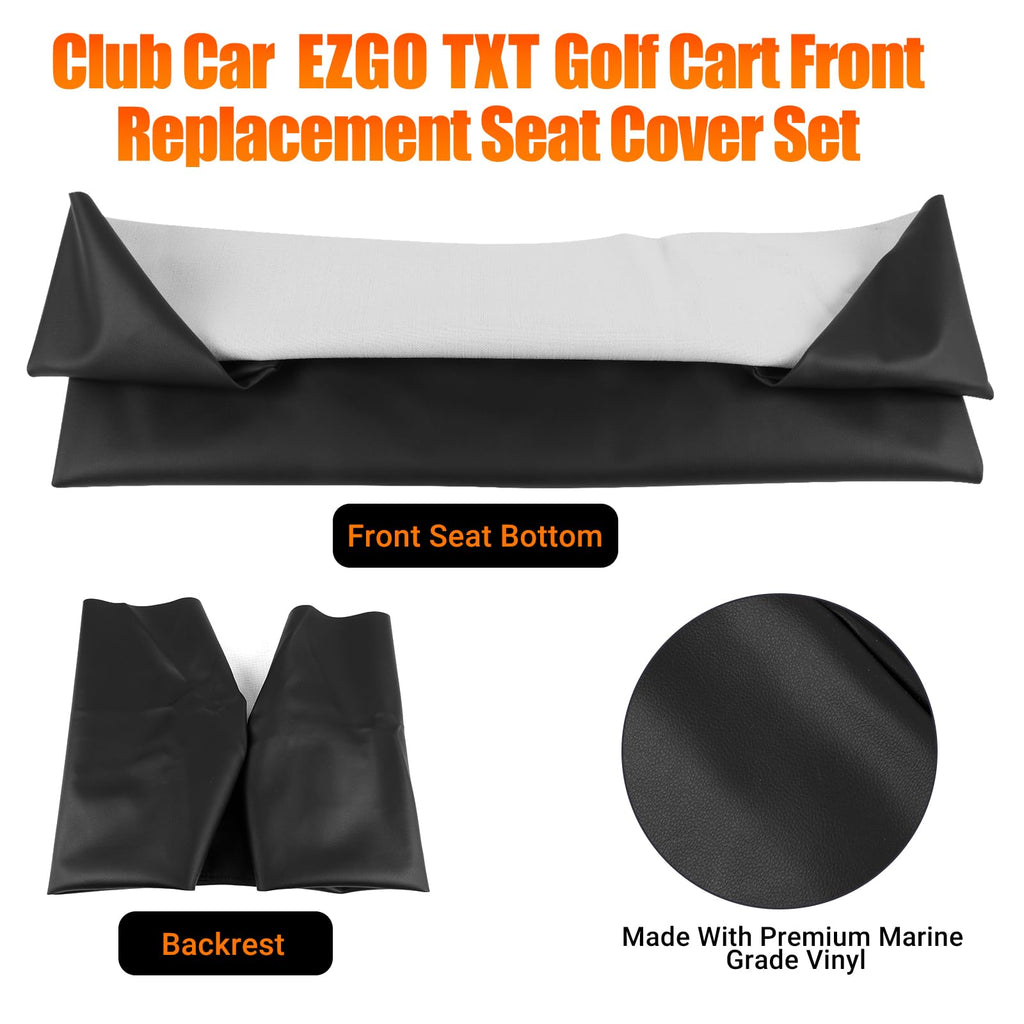 ZWPARTS Golf Cart Front Seat Covers Staple On Replacement for EZGO TXT 1995-2013 Golf Cart Black Micro Fiber Leather Seat Cover
