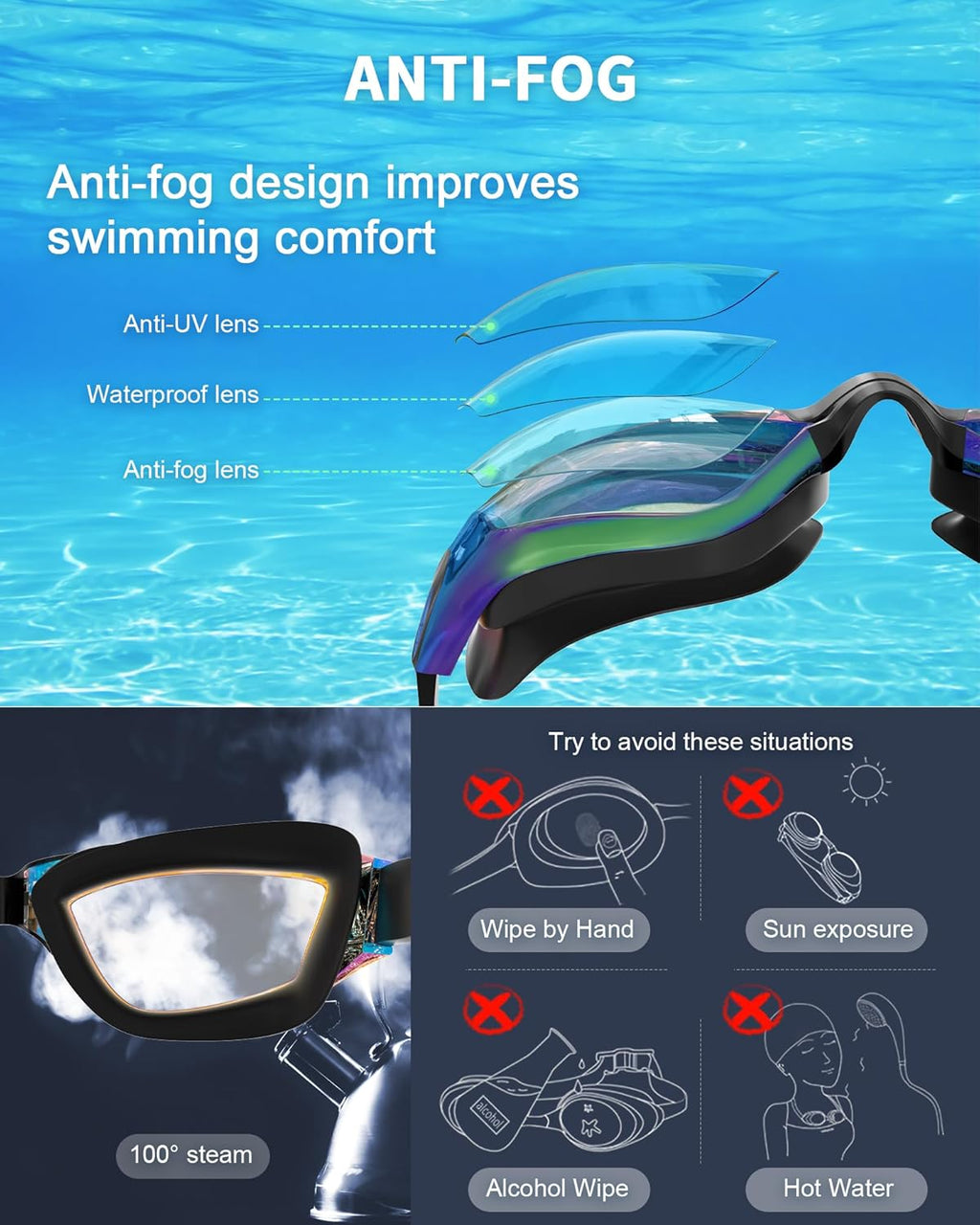 Skiennix Kids Swim Goggles - Comfortable Fit with Nose Clip & Earplugs | Ages 3-15