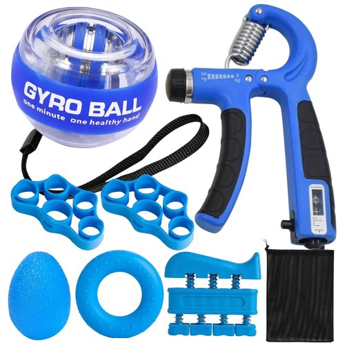 Qishangnana Hand Grip Strengthener Workout Kit (8 Pack) Forearm Grip Adjustable Resistance Hand Gripper, Finger Stretcher, Finger Exerciser, Grip Ring，Gyro Ball (blue)