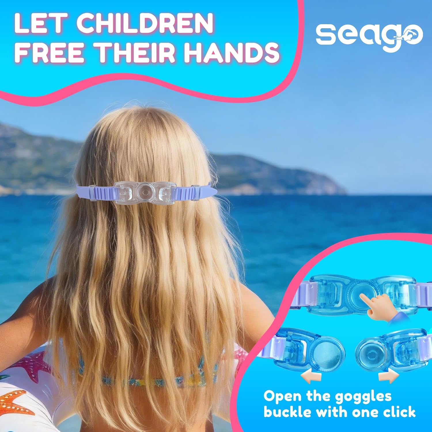 Seago Kids Swim Goggles - Anti-Fog Clear View | 2-Pack for Ages 3-12 with Nose Cover
