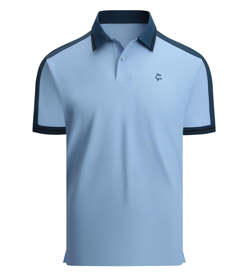 Alex Vando Men's Golf Polo Shirt Short Sleeve – Performance Stretch Nylon Pique Polo Shirts for Golf, Sports & Casual Wear,Blue,M