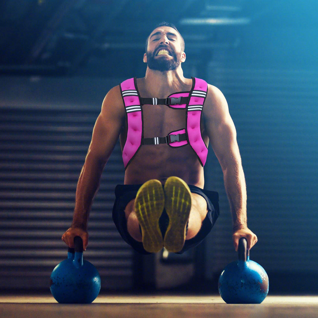 VIVITORY Weighted Vest Workout Equipment, 11lbs/18lbs Body Weight Vest for Men, Women, Strength Training, Running, Fitness, Muscle Building, Weight Loss, Weight lifting (18 lbs, Rose Red)